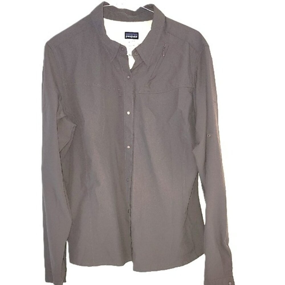 Patagonia Womens Long Sleeve Sol Brown Hiking Patrol Sun Outdoor Shirt Sz 14